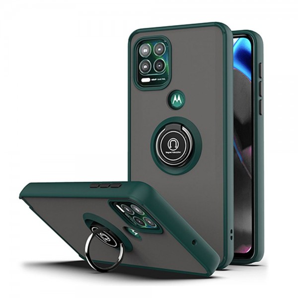 Tuff Slim Armor Hybrid RING Stand Case for Motorola Moto G Stylus 5G 2021 (Dark Green)